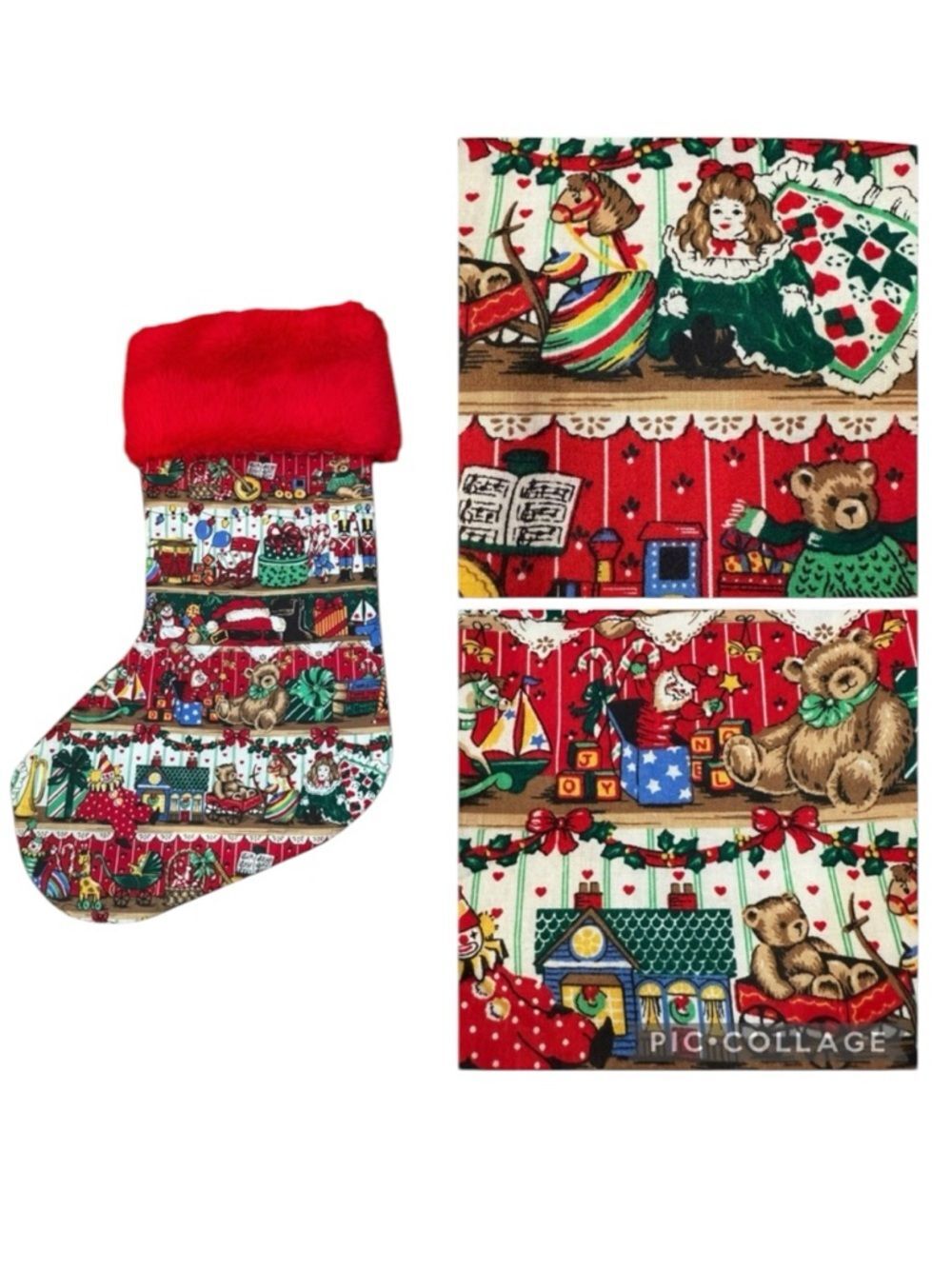 Vintage Handmade Christmas Stocking Dolls Teddy Bears